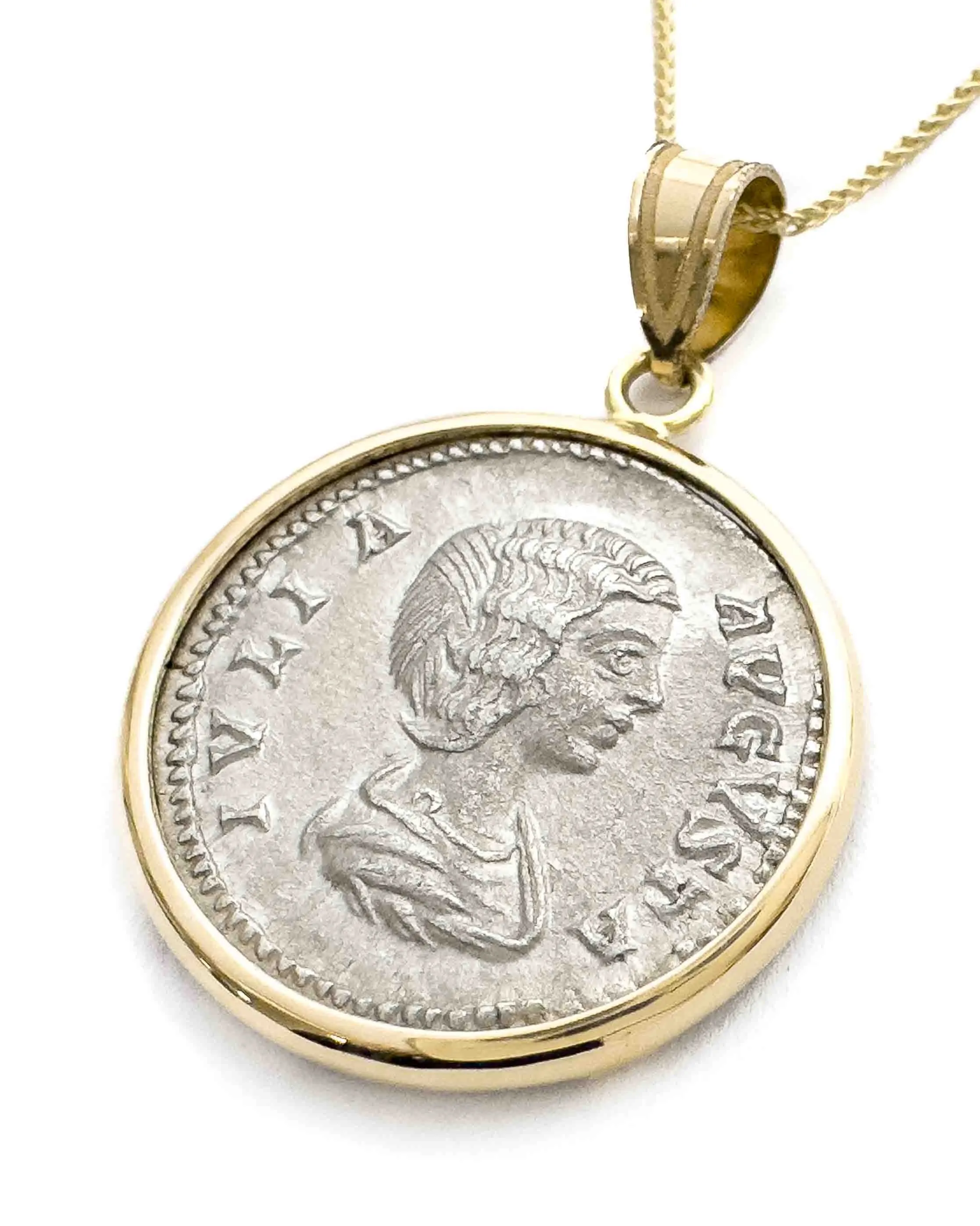 14k Gold Genuine Ancient Roman Coin Necklace (Julia Domna; 196-211 A.D.)