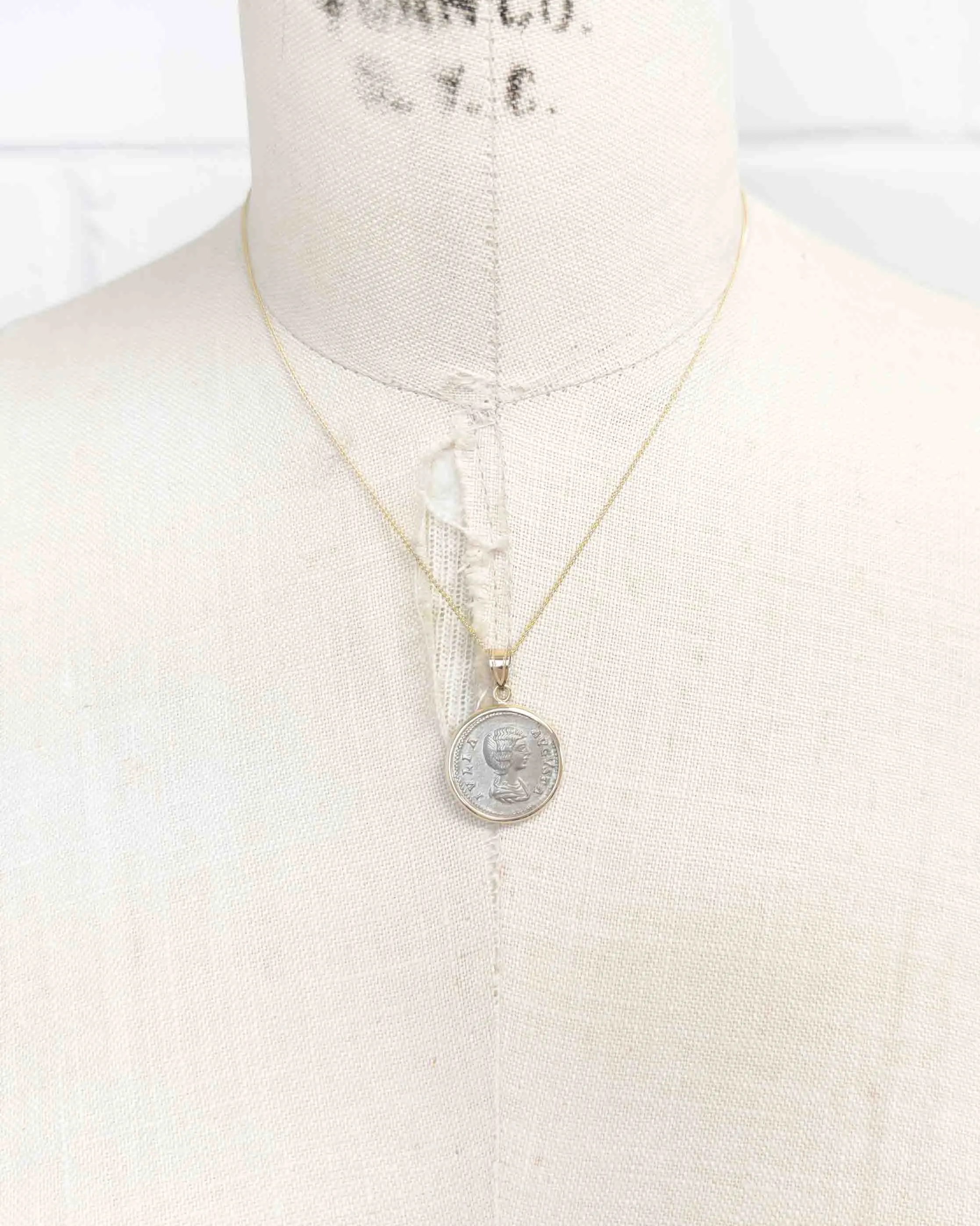 14k Gold Genuine Ancient Roman Coin Necklace (Julia Domna; 196-211 A.D.)