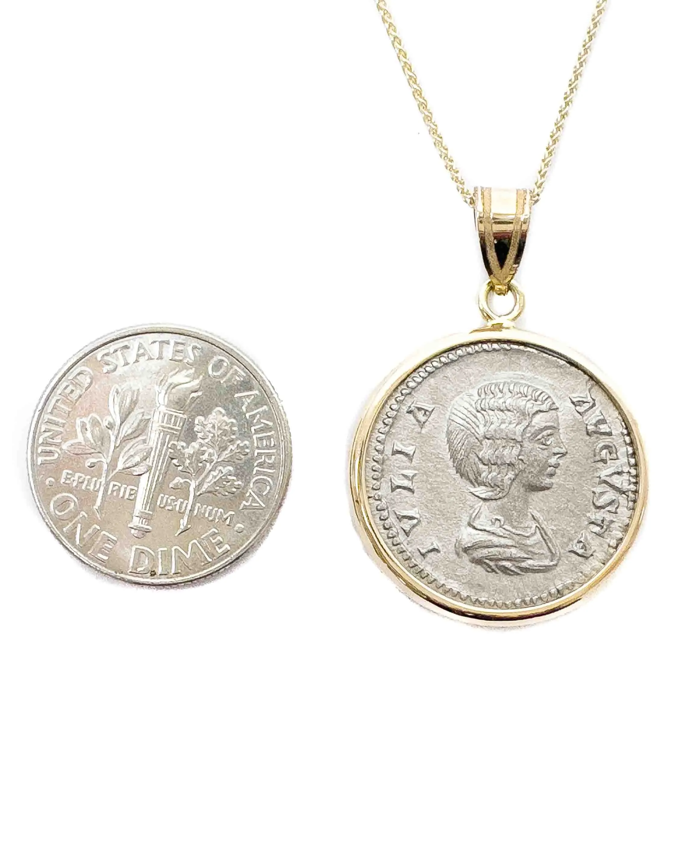 14k Gold Genuine Ancient Roman Coin Necklace (Julia Domna; 196-211 A.D.)