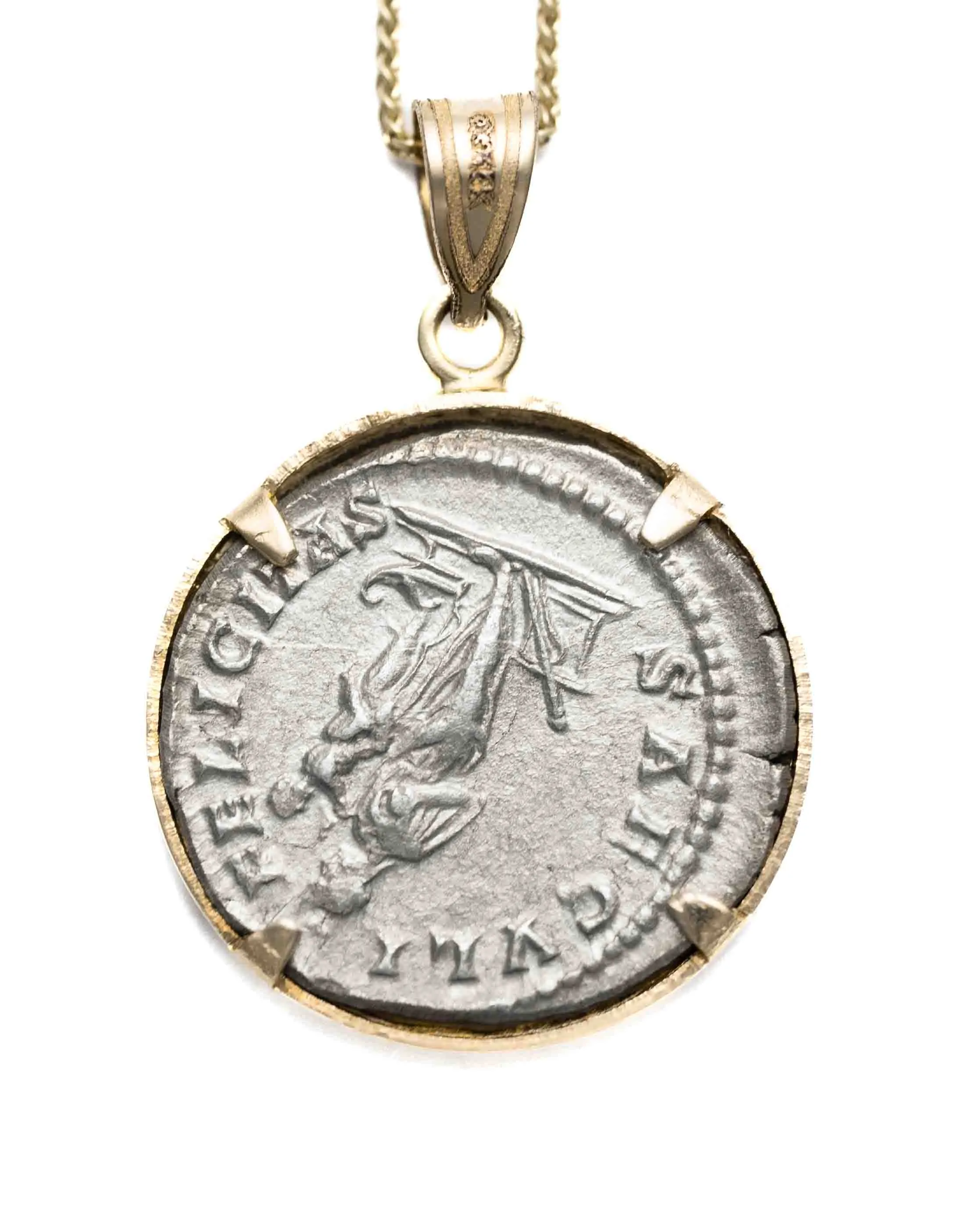 14k Gold Genuine Ancient Roman Coin Necklace (Julia Domna; 196-211 A.D.)