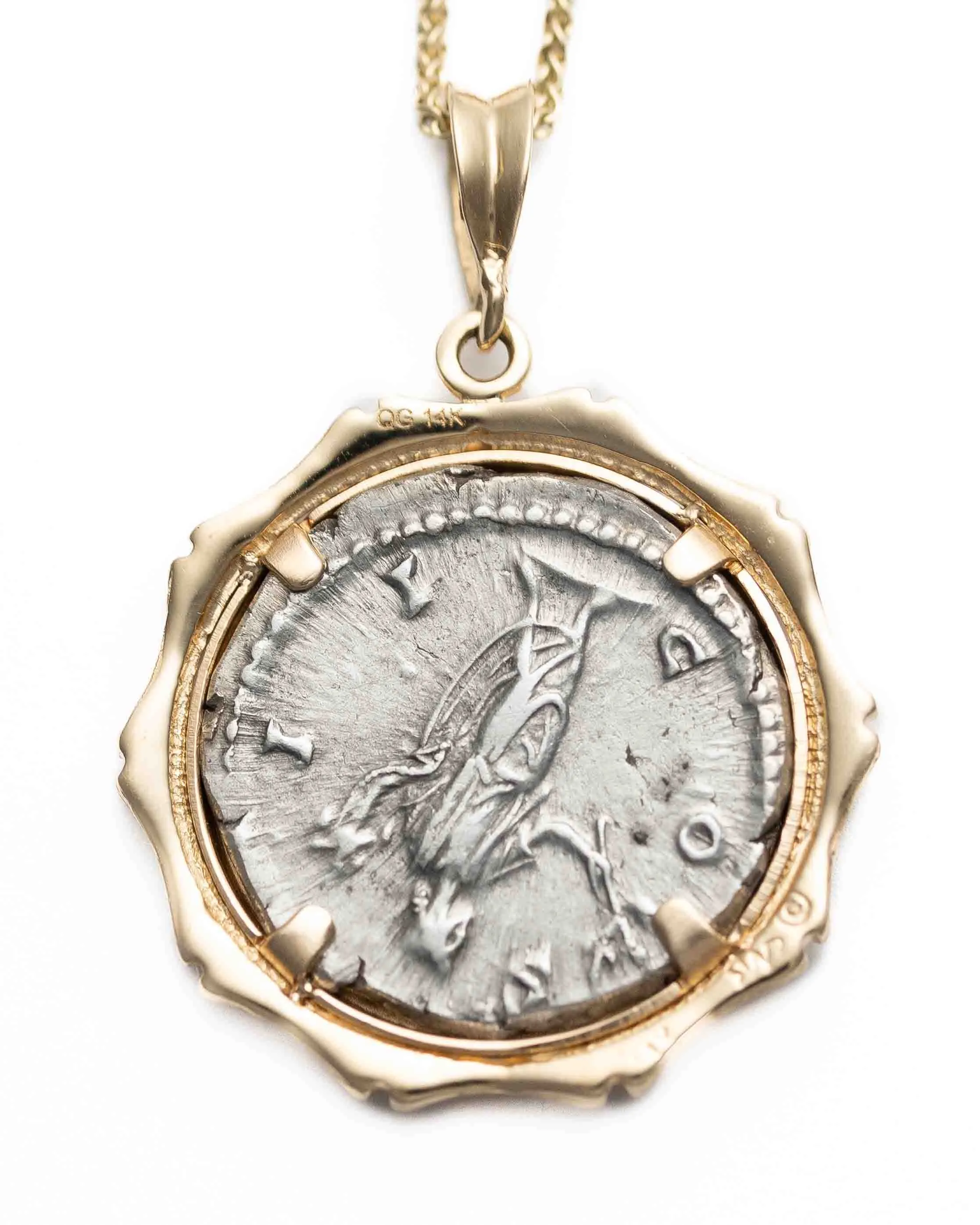 14k Gold Genuine Ancient Roman Coin Necklace (Marcus Aurelius; 139-161 A.D.)