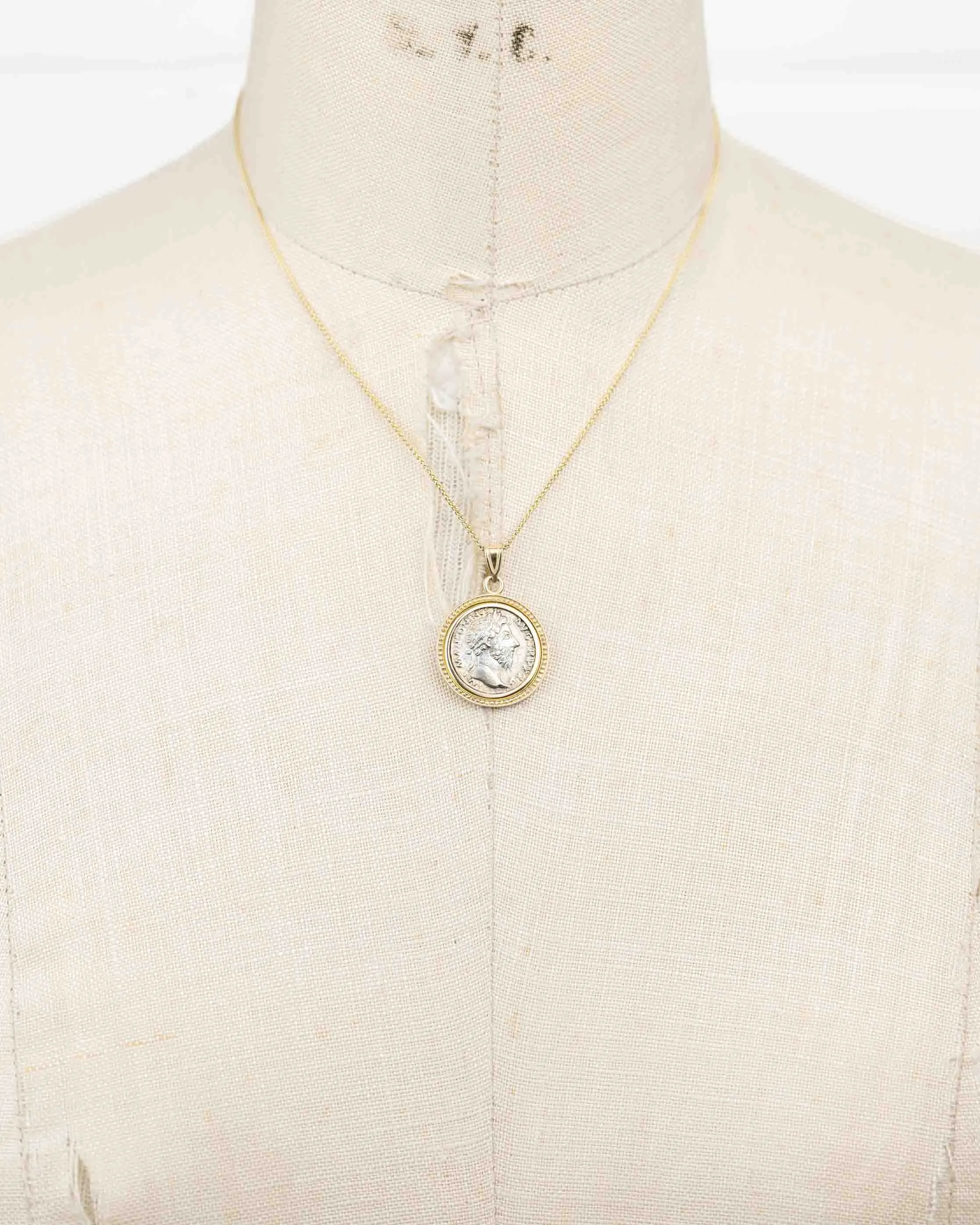 14k Gold Genuine Ancient Roman Coin Necklace (Marcus Aurelius; 161-180 A.D.)