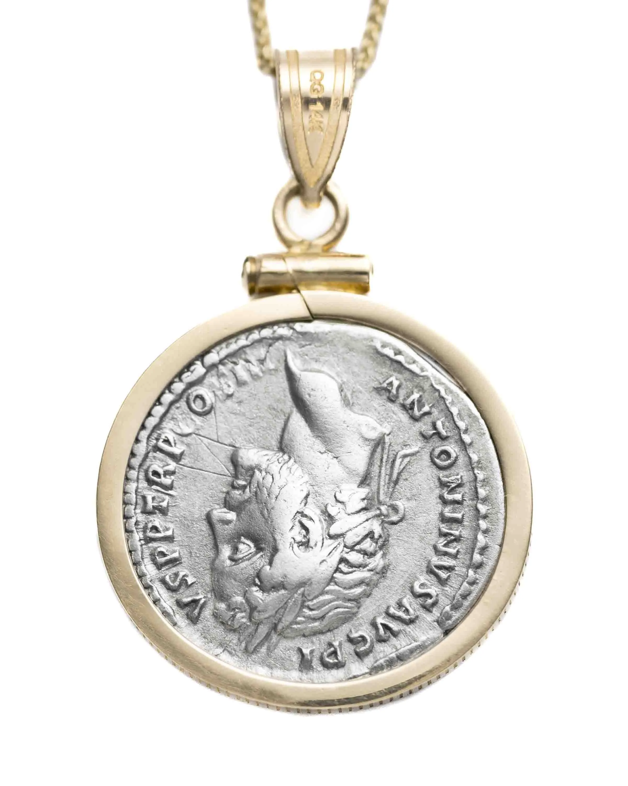 14k Gold Genuine Ancient Roman Coin Necklace (Marcus Aurelius/Antoninus Pius; 138-161 A.D.)