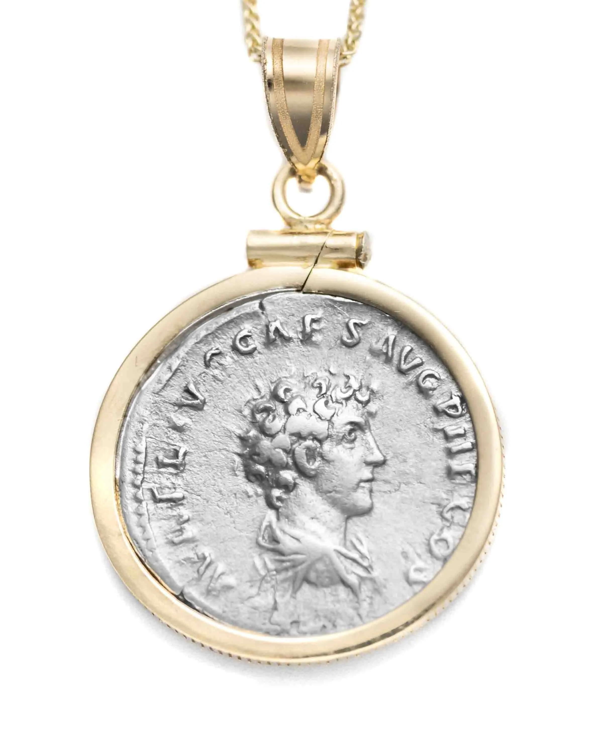 14k Gold Genuine Ancient Roman Coin Necklace (Marcus Aurelius/Antoninus Pius; 138-161 A.D.)