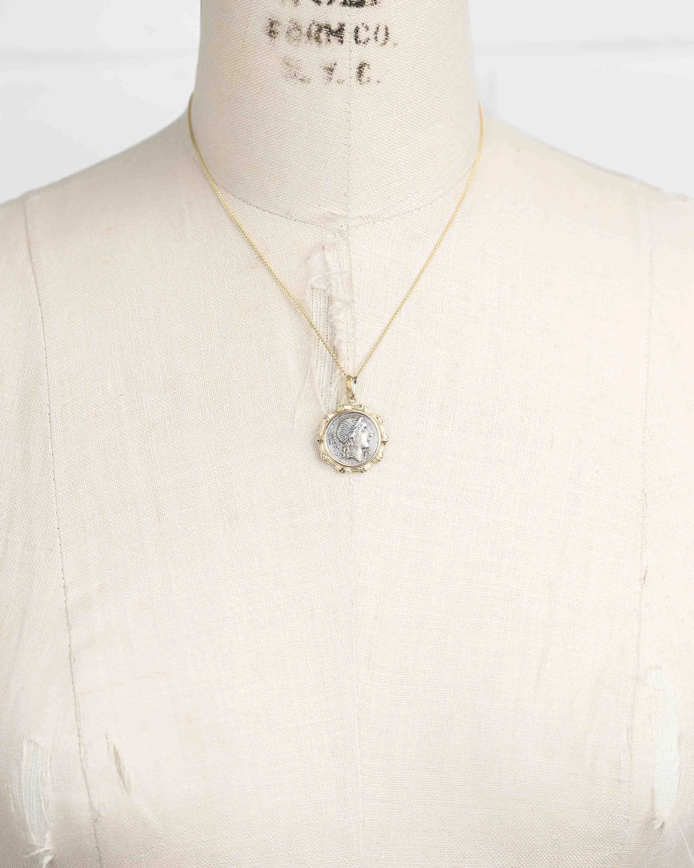 14k Gold Genuine Ancient Roman Coin Necklace (Pietas; 108-107 B.C.)