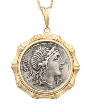 14k Gold Genuine Ancient Roman Coin Necklace (Pietas; 108-107 B.C.)