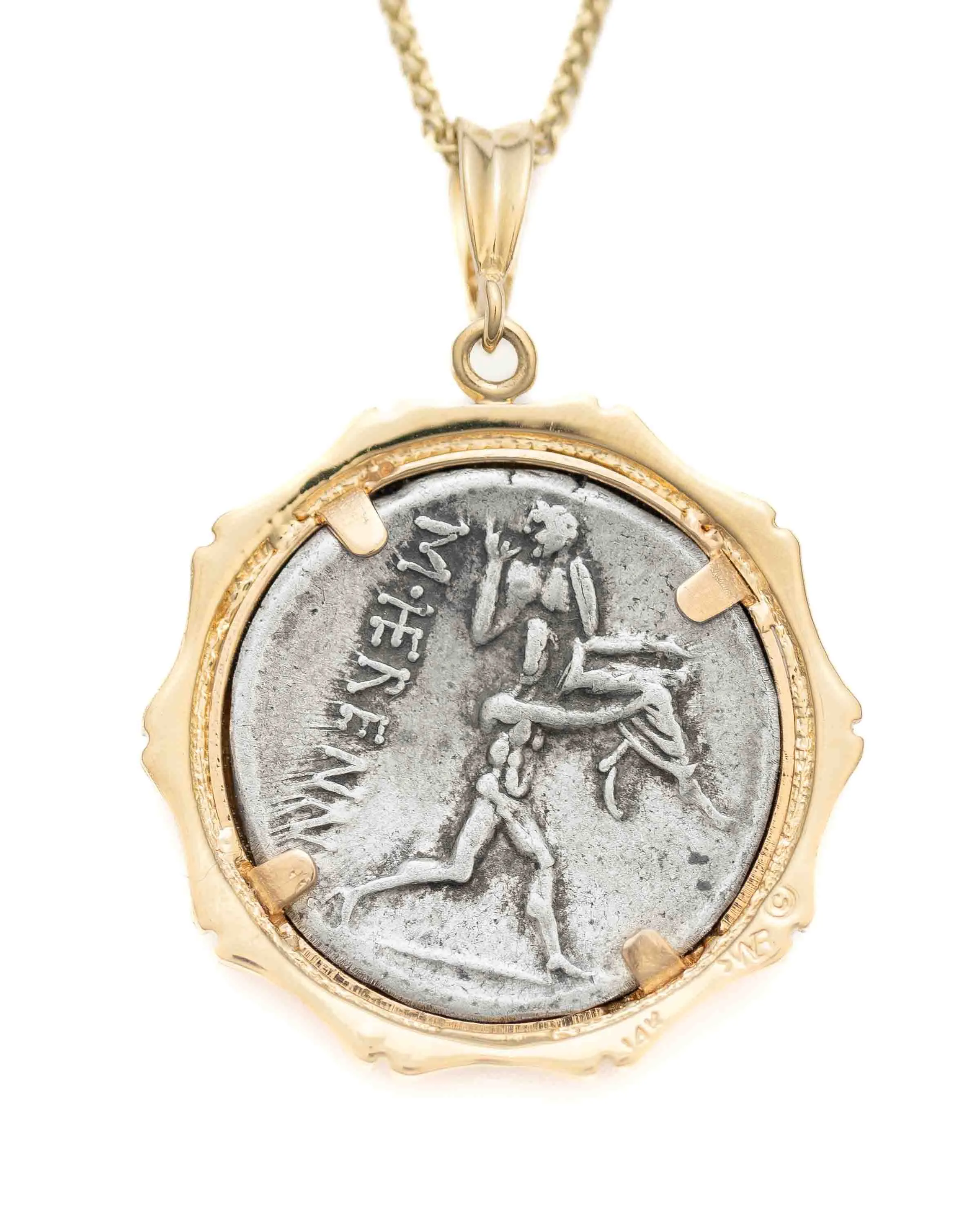 14k Gold Genuine Ancient Roman Coin Necklace (Pietas; 108-107 B.C.)