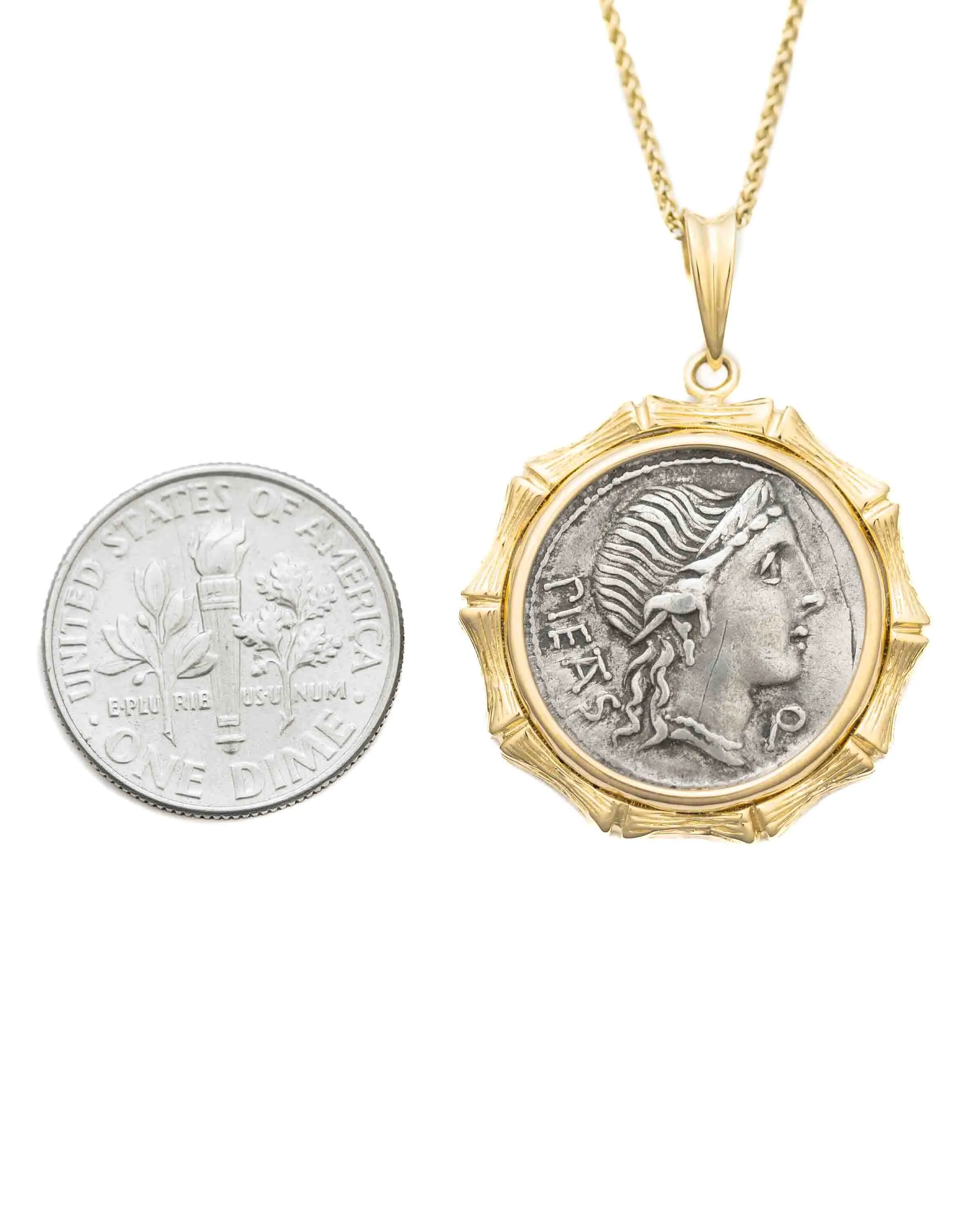14k Gold Genuine Ancient Roman Coin Necklace (Pietas; 108-107 B.C.)