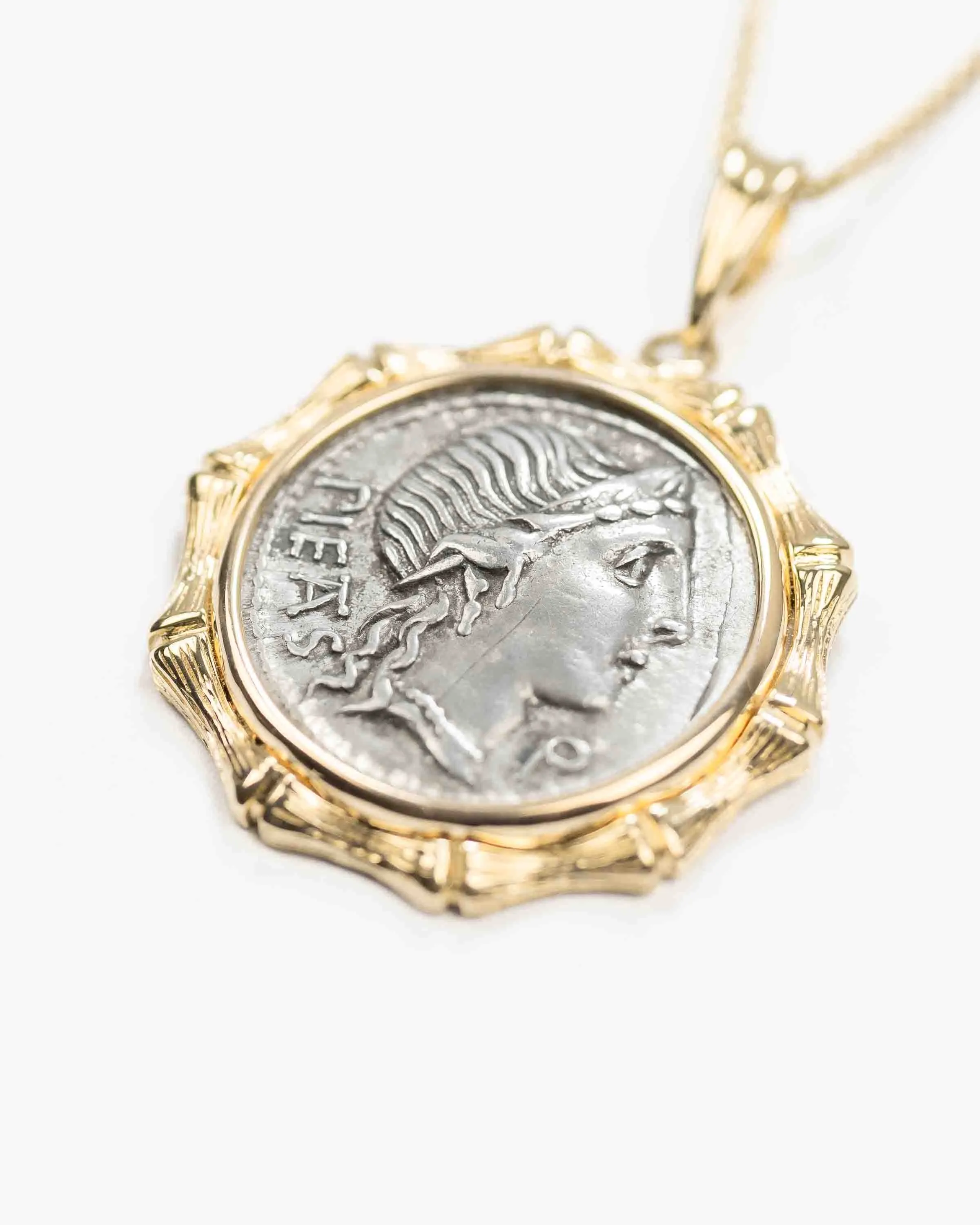 14k Gold Genuine Ancient Roman Coin Necklace (Pietas; 108-107 B.C.)
