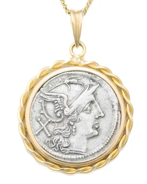 14k Gold Genuine Ancient Roman Coin Necklace (Roma; 215-214 B.C.)