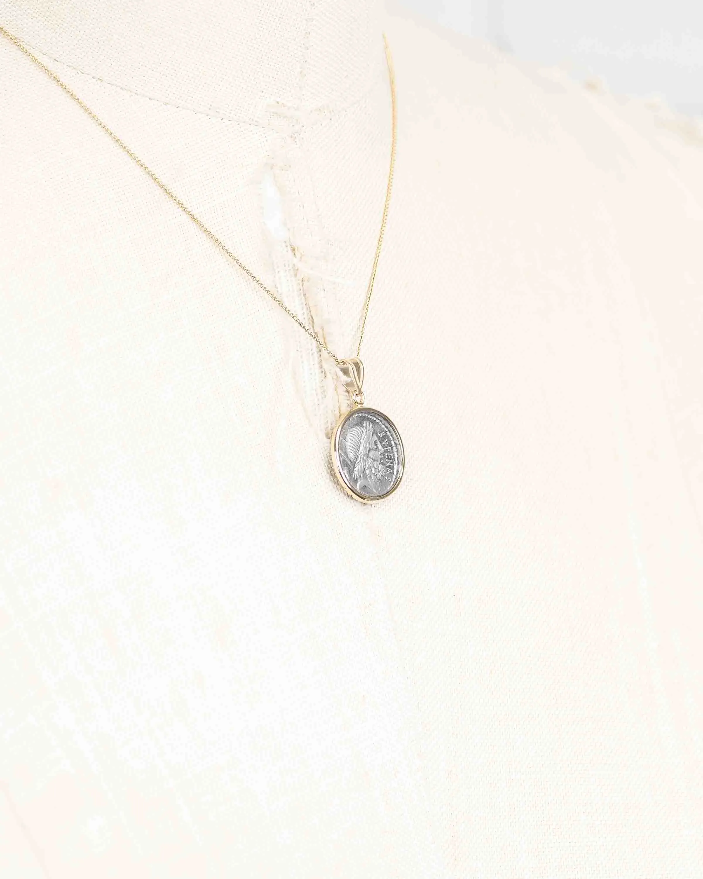 14k Gold Genuine Ancient Roman Coin Necklace (Saturn; 59 B.C.)