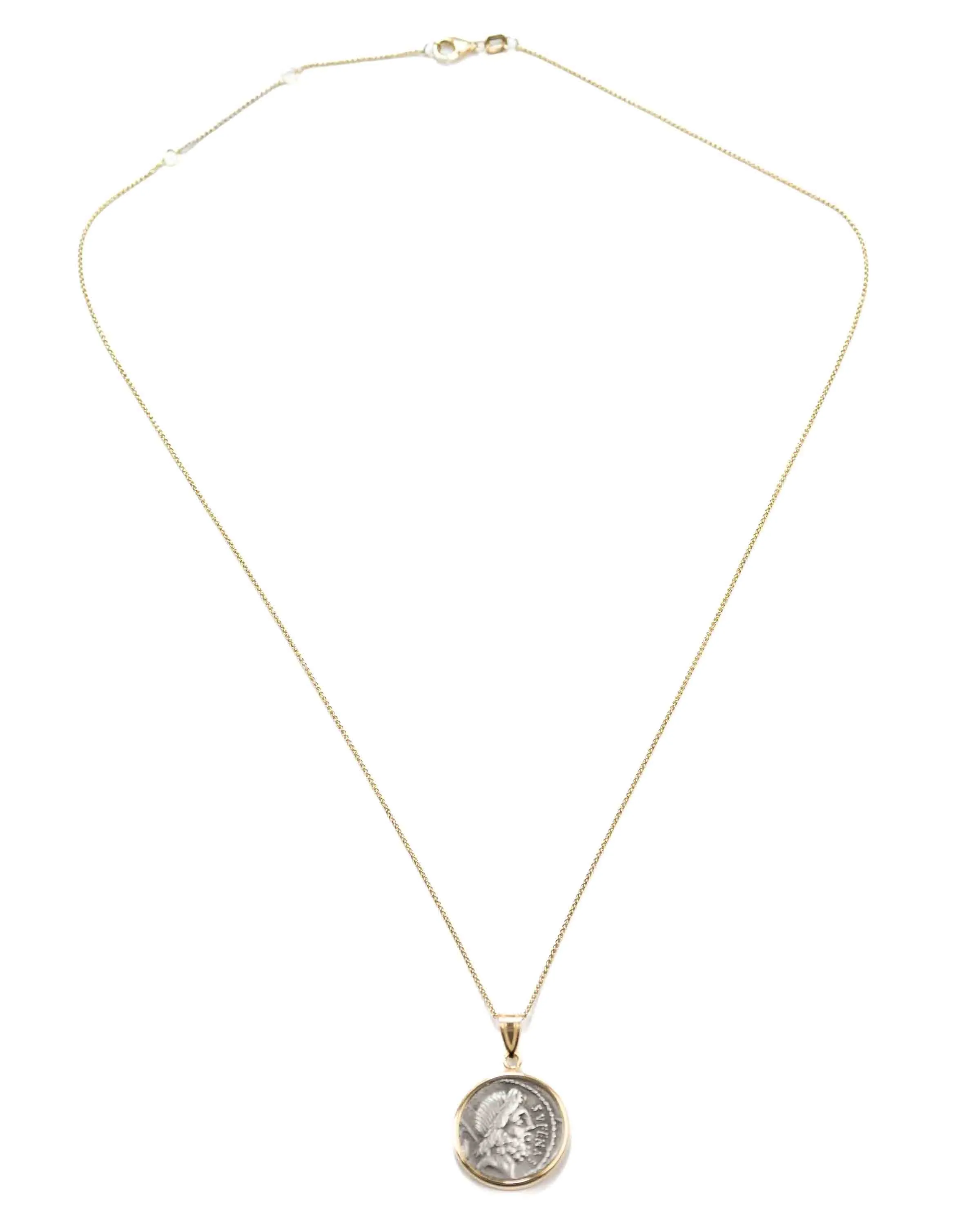 14k Gold Genuine Ancient Roman Coin Necklace (Saturn; 59 B.C.)