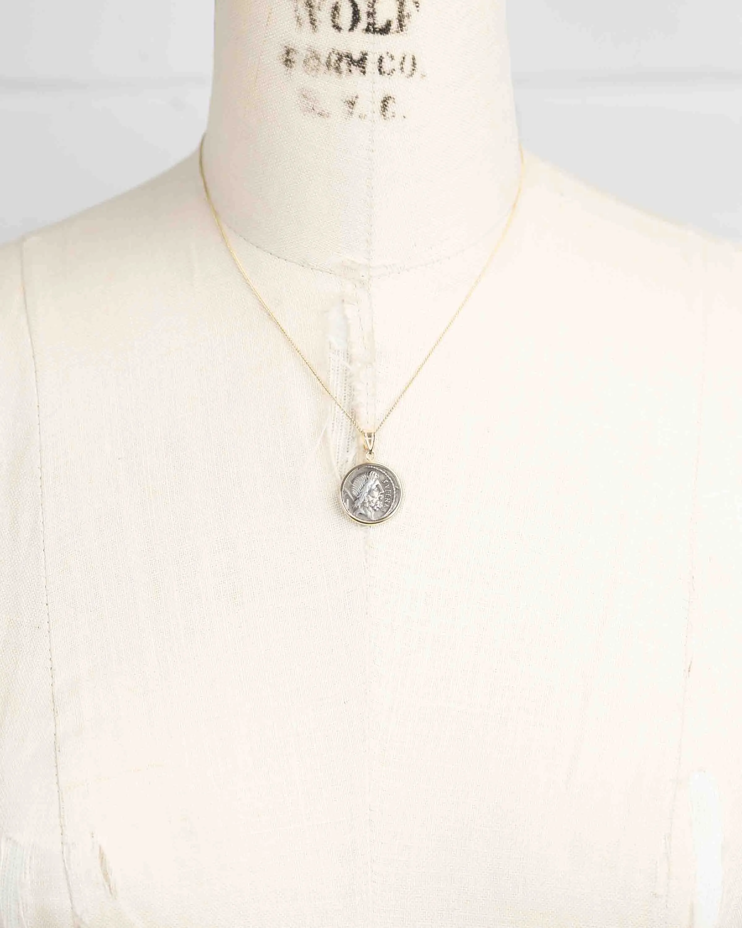 14k Gold Genuine Ancient Roman Coin Necklace (Saturn; 59 B.C.)