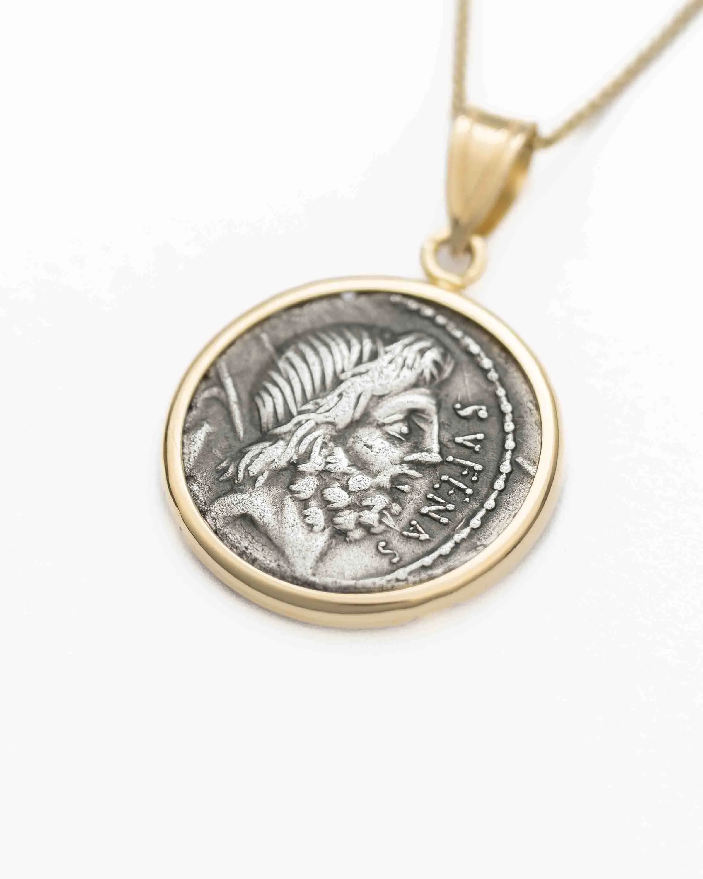 14k Gold Genuine Ancient Roman Coin Necklace (Saturn; 59 B.C.)