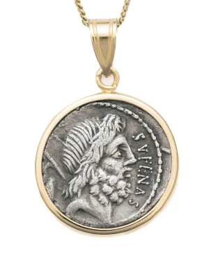14k Gold Genuine Ancient Roman Coin Necklace (Saturn; 59 B.C.)