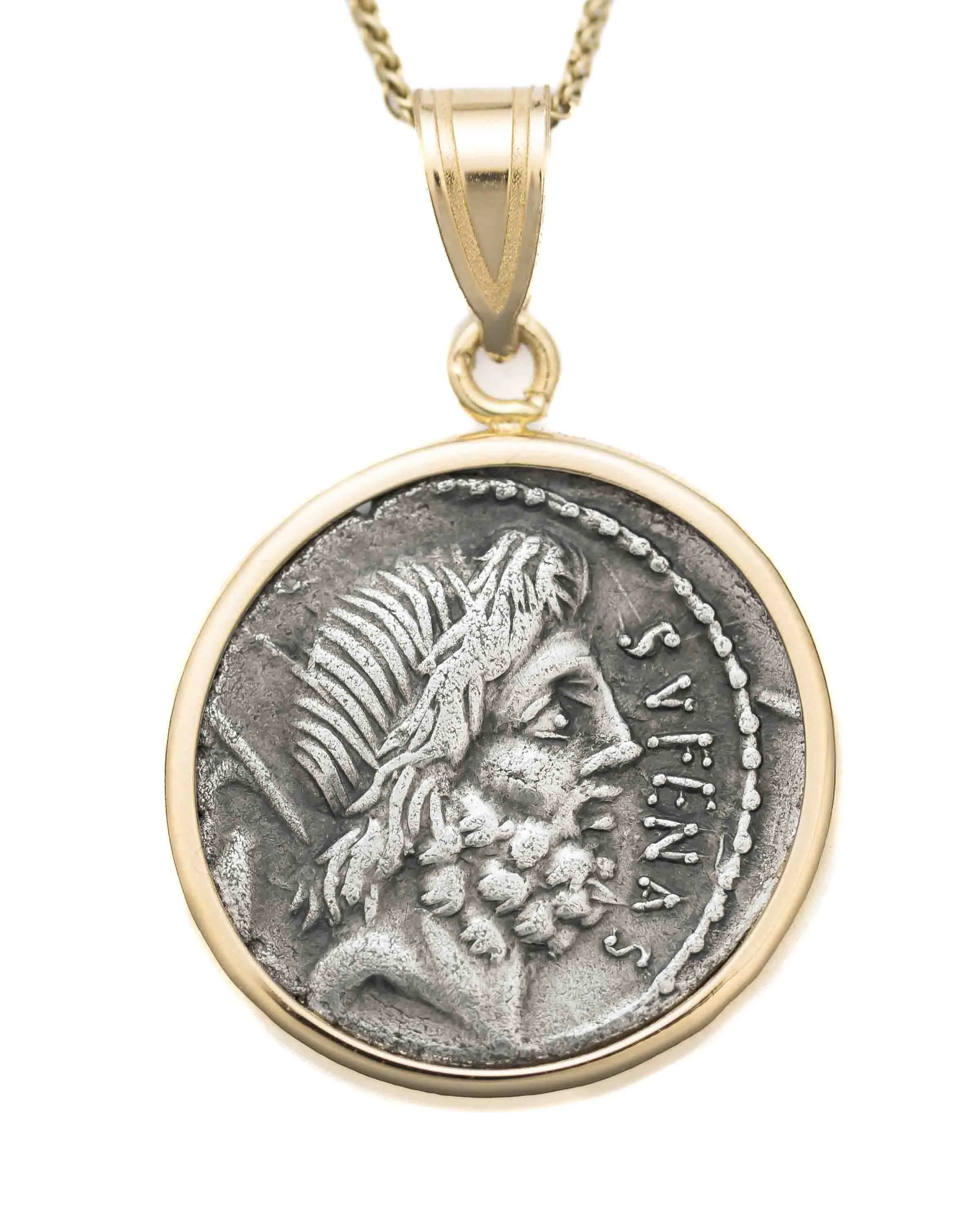 14k Gold Genuine Ancient Roman Coin Necklace (Saturn; 59 B.C.)