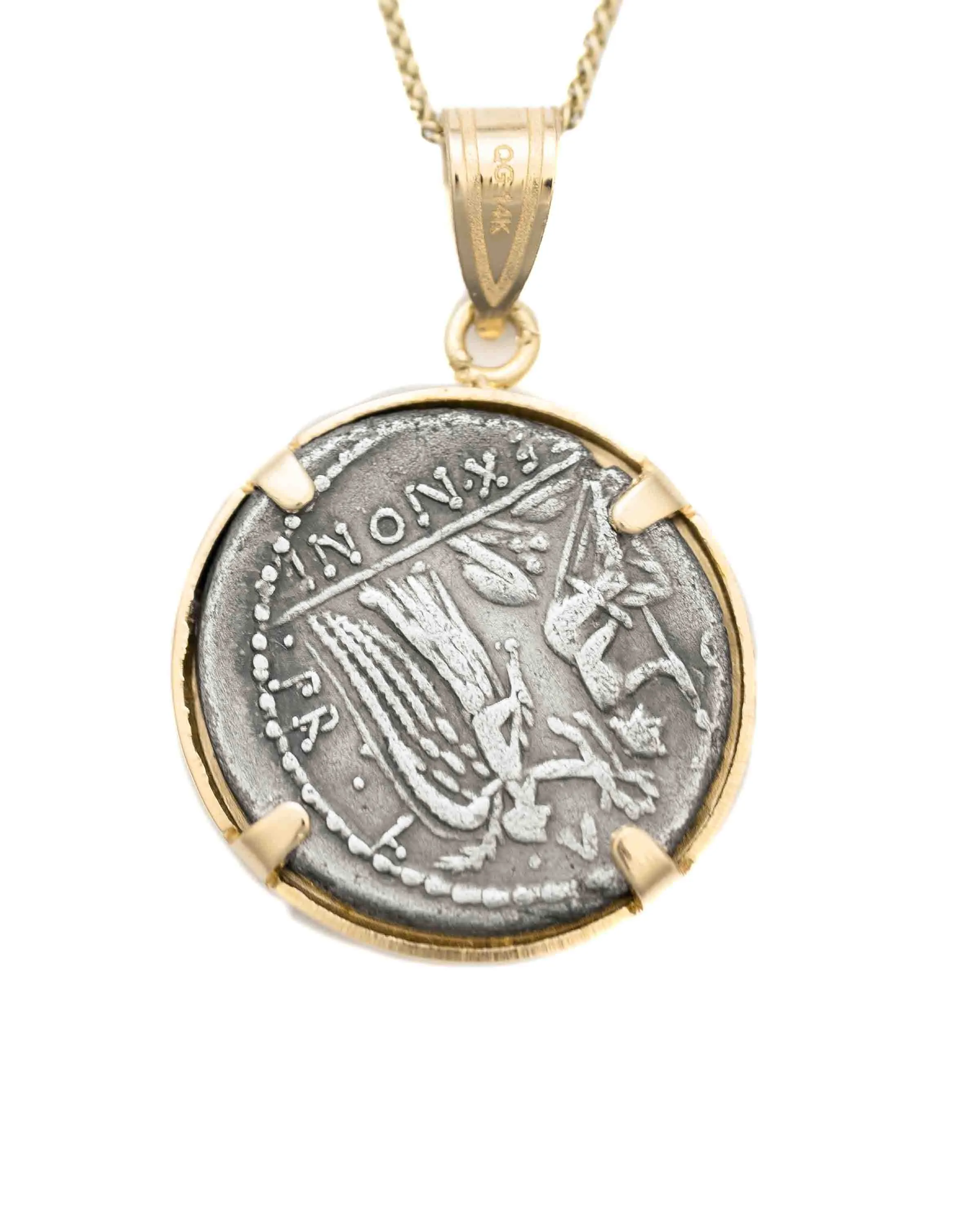 14k Gold Genuine Ancient Roman Coin Necklace (Saturn; 59 B.C.)