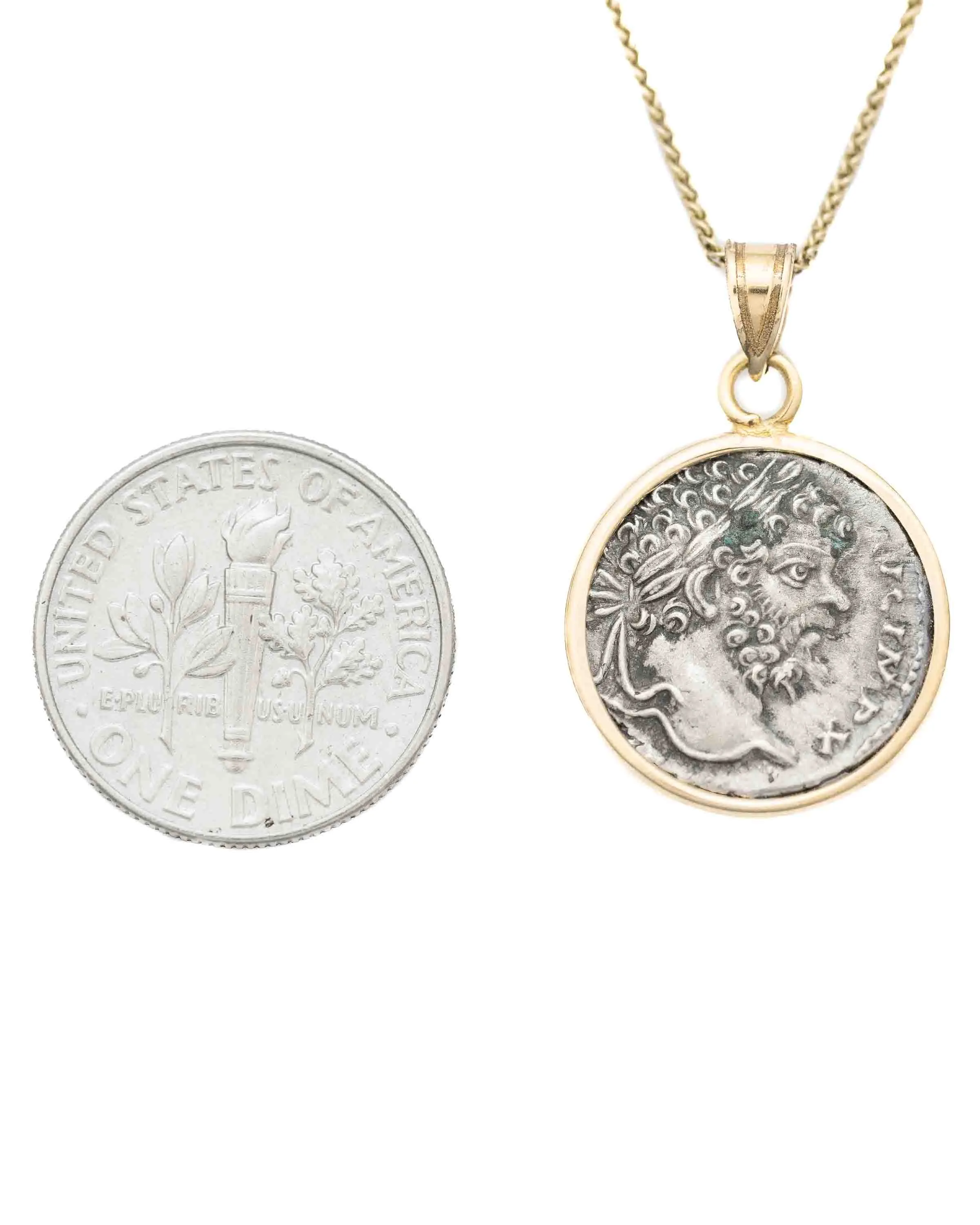 14k Gold Genuine Ancient Roman Coin Necklace (Septimus Severus; 193-211 A.D.)