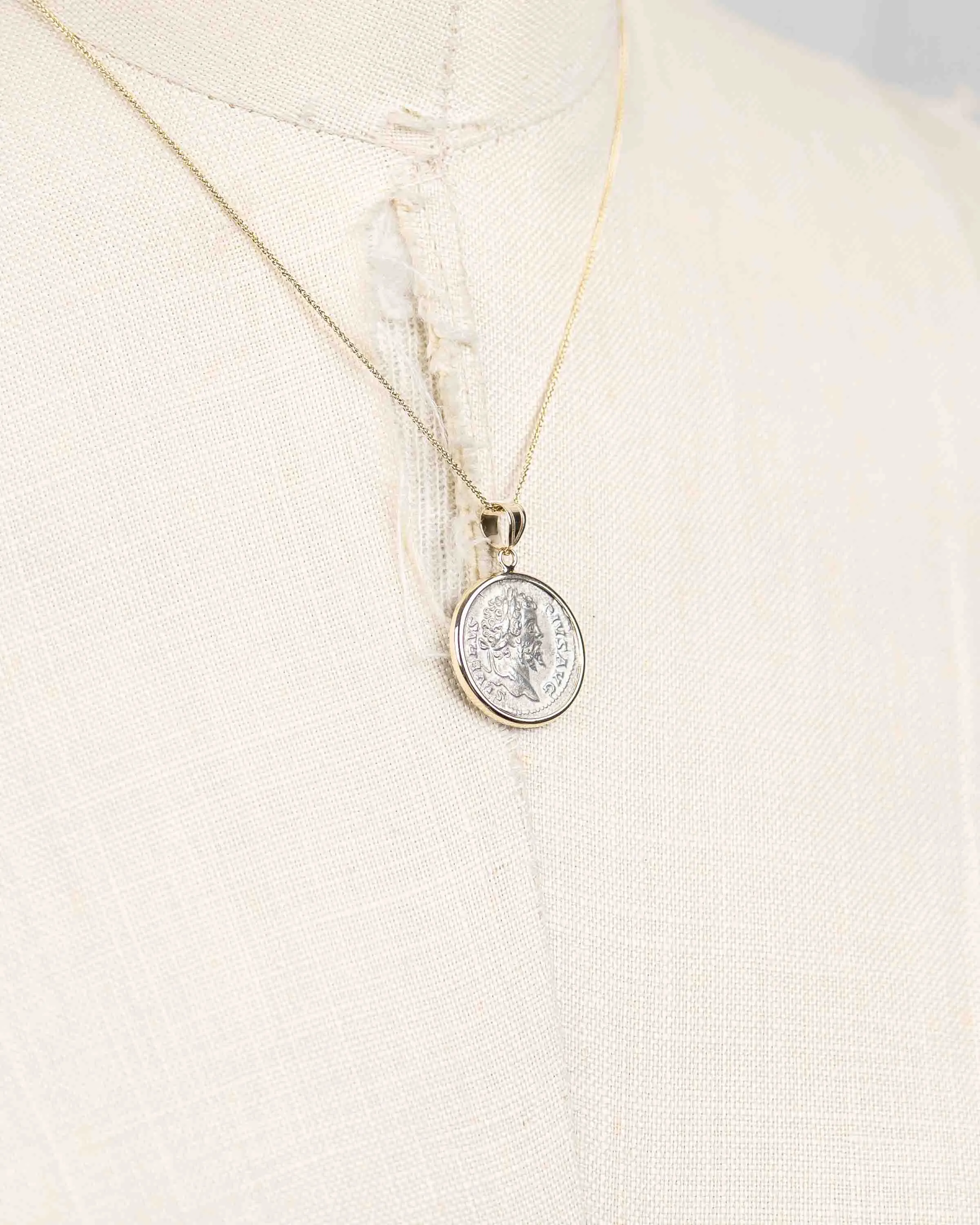 14k Gold Genuine Ancient Roman Coin Necklace (Septimus Severus; 193-211 A.D.)