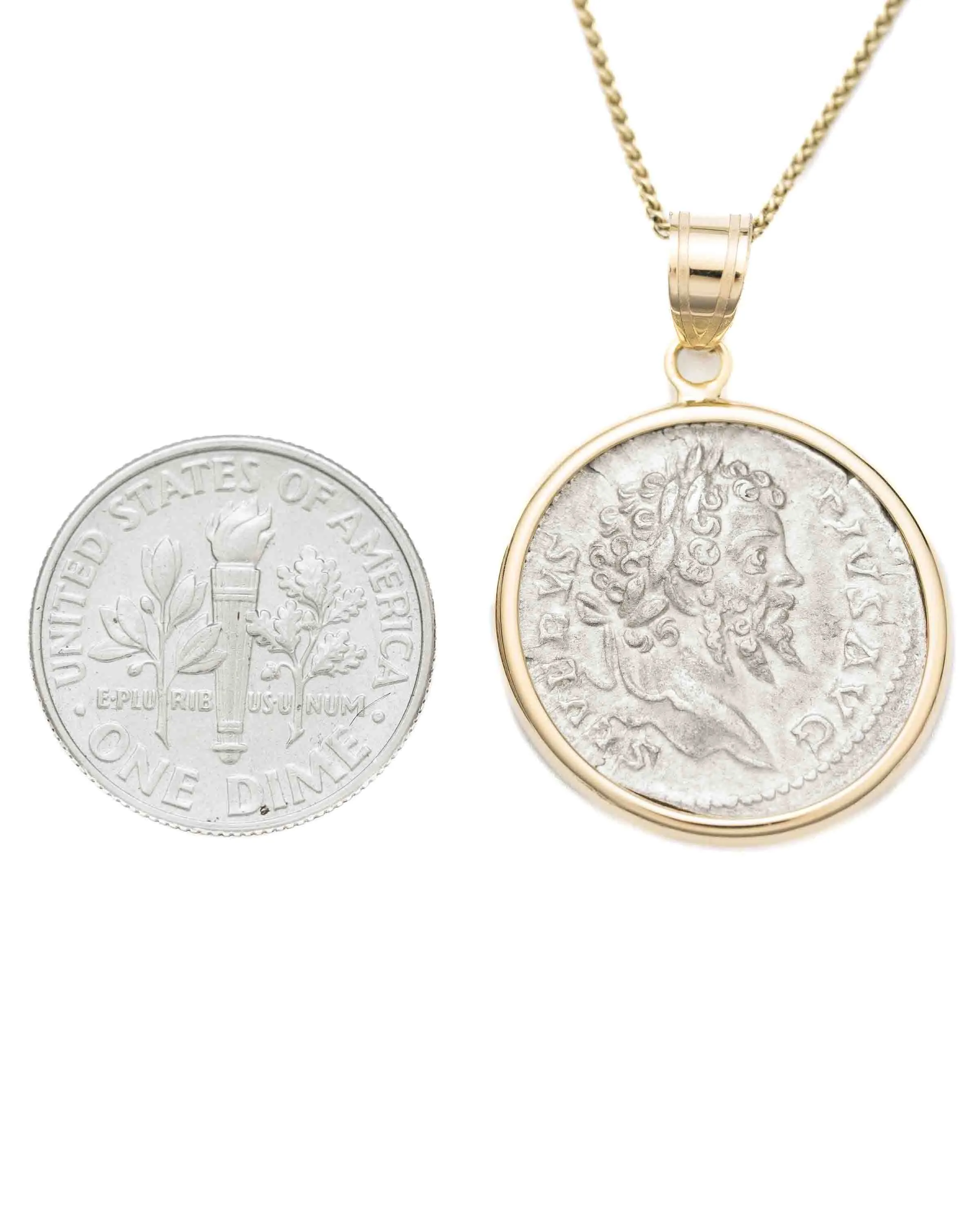 14k Gold Genuine Ancient Roman Coin Necklace (Septimus Severus; 193-211 A.D.)