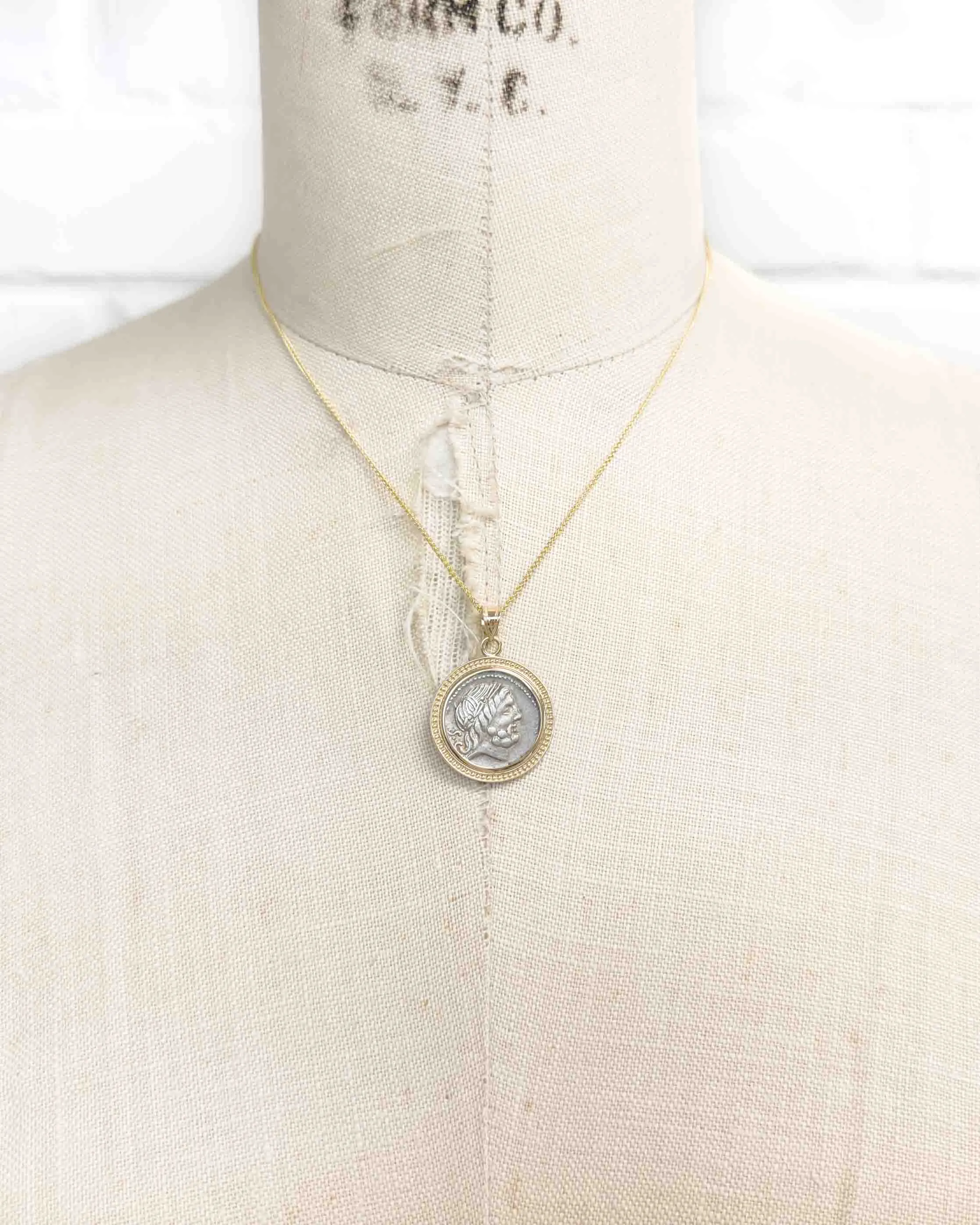 14k Gold Genuine Ancient Roman Coin Pendant Necklace (Jupiter; 83-82 B.C.)