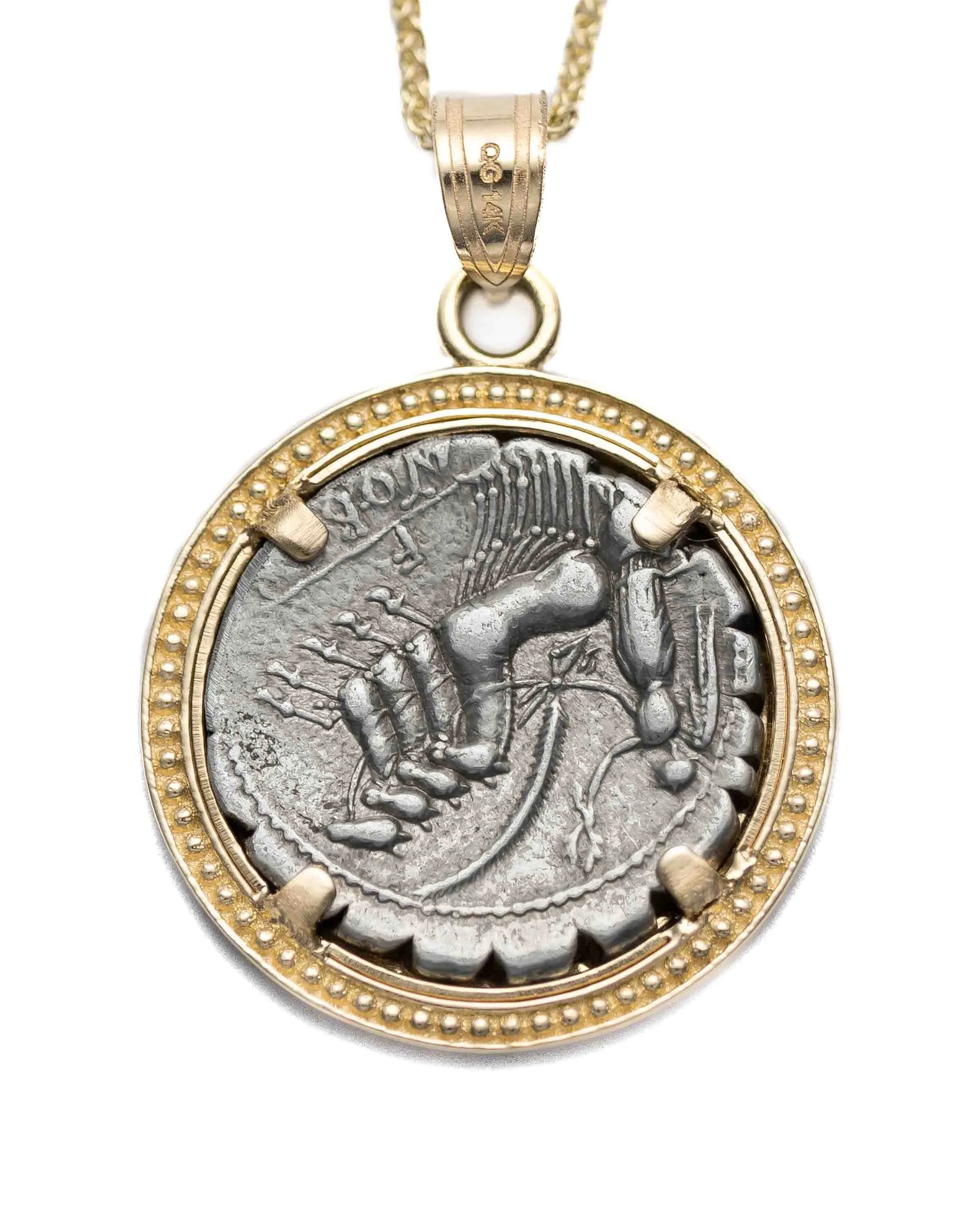 14k Gold Genuine Ancient Roman Coin Pendant Necklace (Jupiter; 83-82 B.C.)