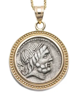 14k Gold Genuine Ancient Roman Coin Pendant Necklace (Jupiter; 83-82 B.C.)