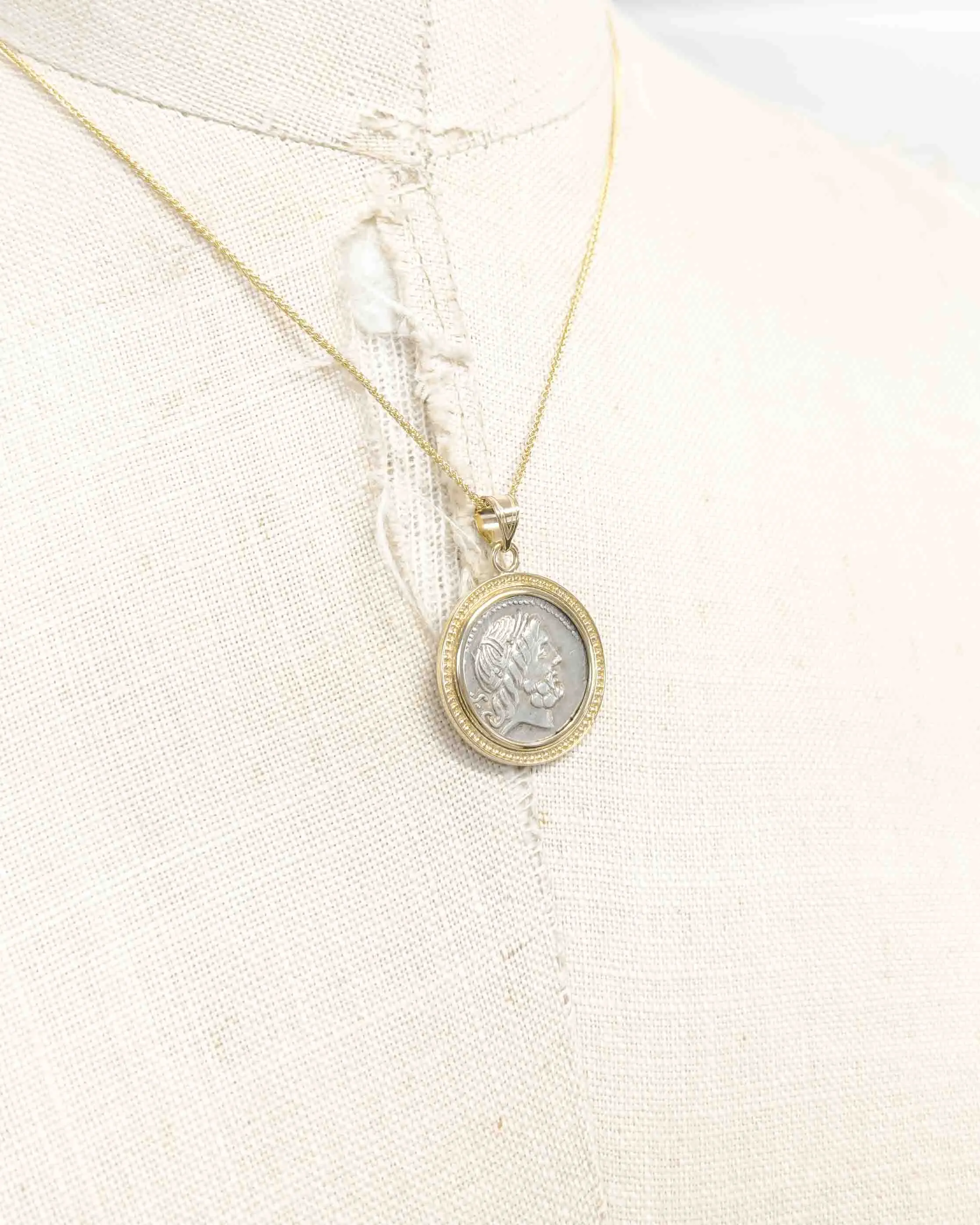 14k Gold Genuine Ancient Roman Coin Pendant Necklace (Jupiter; 83-82 B.C.)
