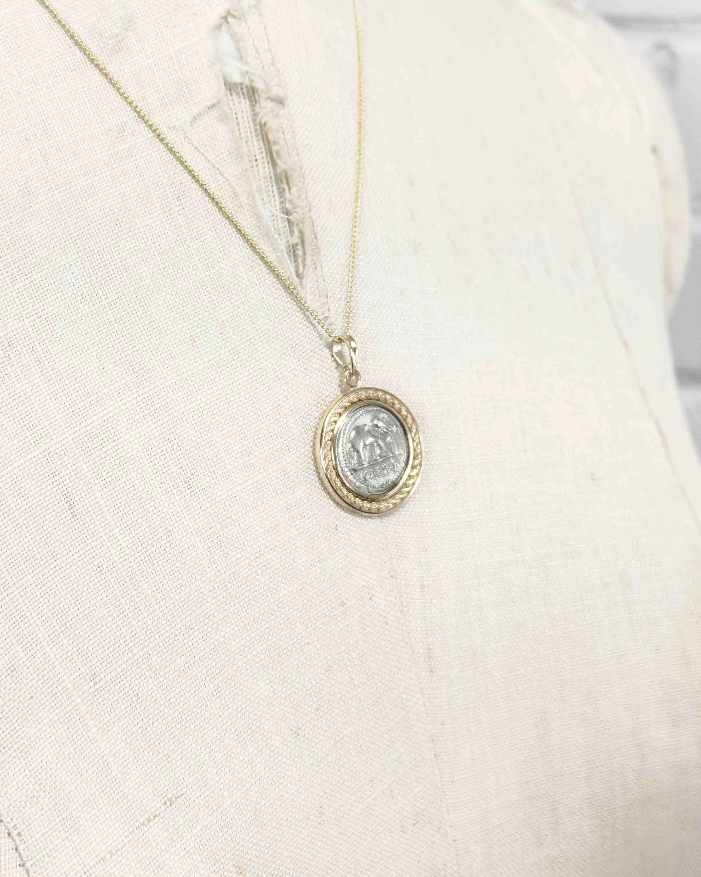 14k Gold Genuine Ancient Roman Republic Coin Necklace (Julius Caesar; 49-48 B.C.)