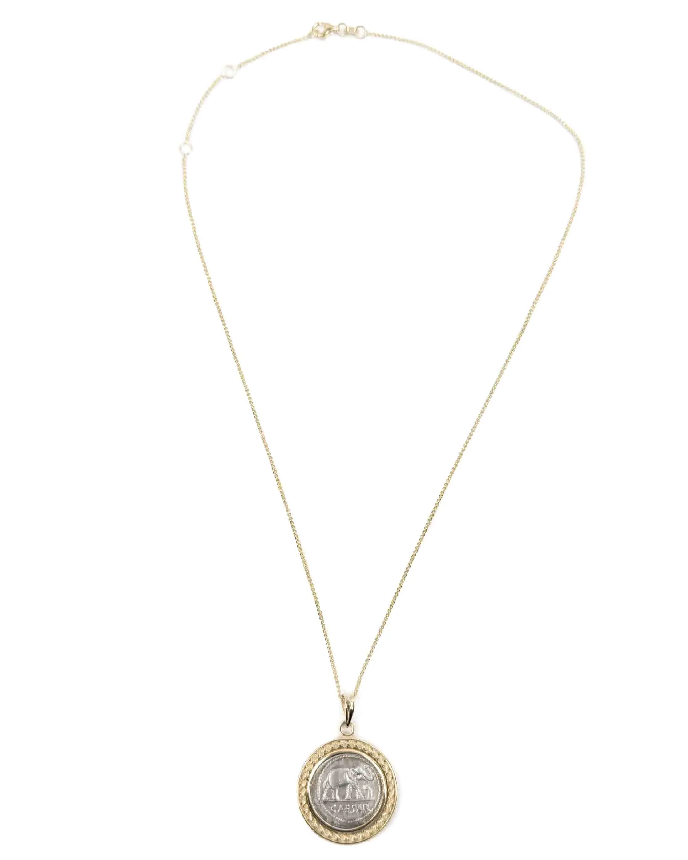 14k Gold Genuine Ancient Roman Republic Coin Necklace (Julius Caesar; 49-48 B.C.)