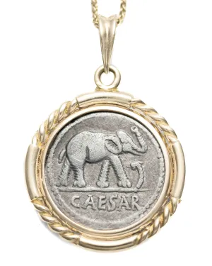 14k Gold Genuine Ancient Roman Republic Coin Necklace (Julius Caesar; 49-48 B.C.)