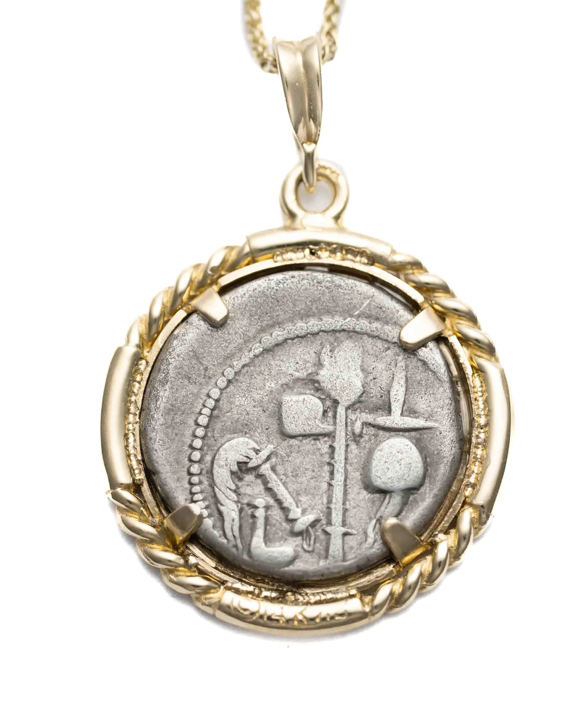 14k Gold Genuine Ancient Roman Republic Coin Necklace (Julius Caesar; 49-48 B.C.)