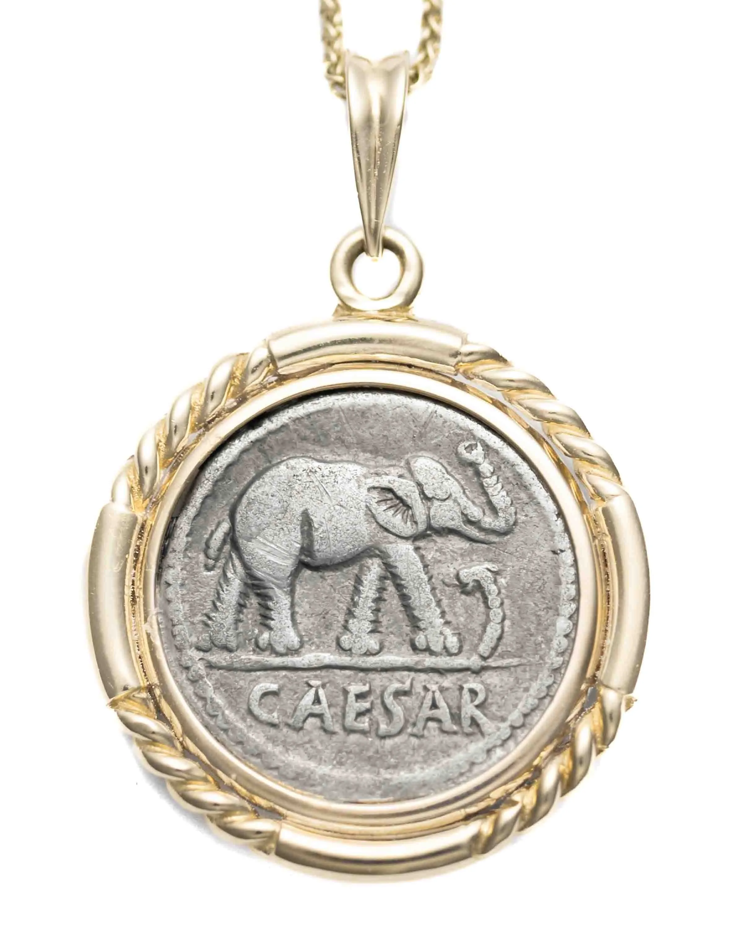 14k Gold Genuine Ancient Roman Republic Coin Necklace (Julius Caesar; 49-48 B.C.)