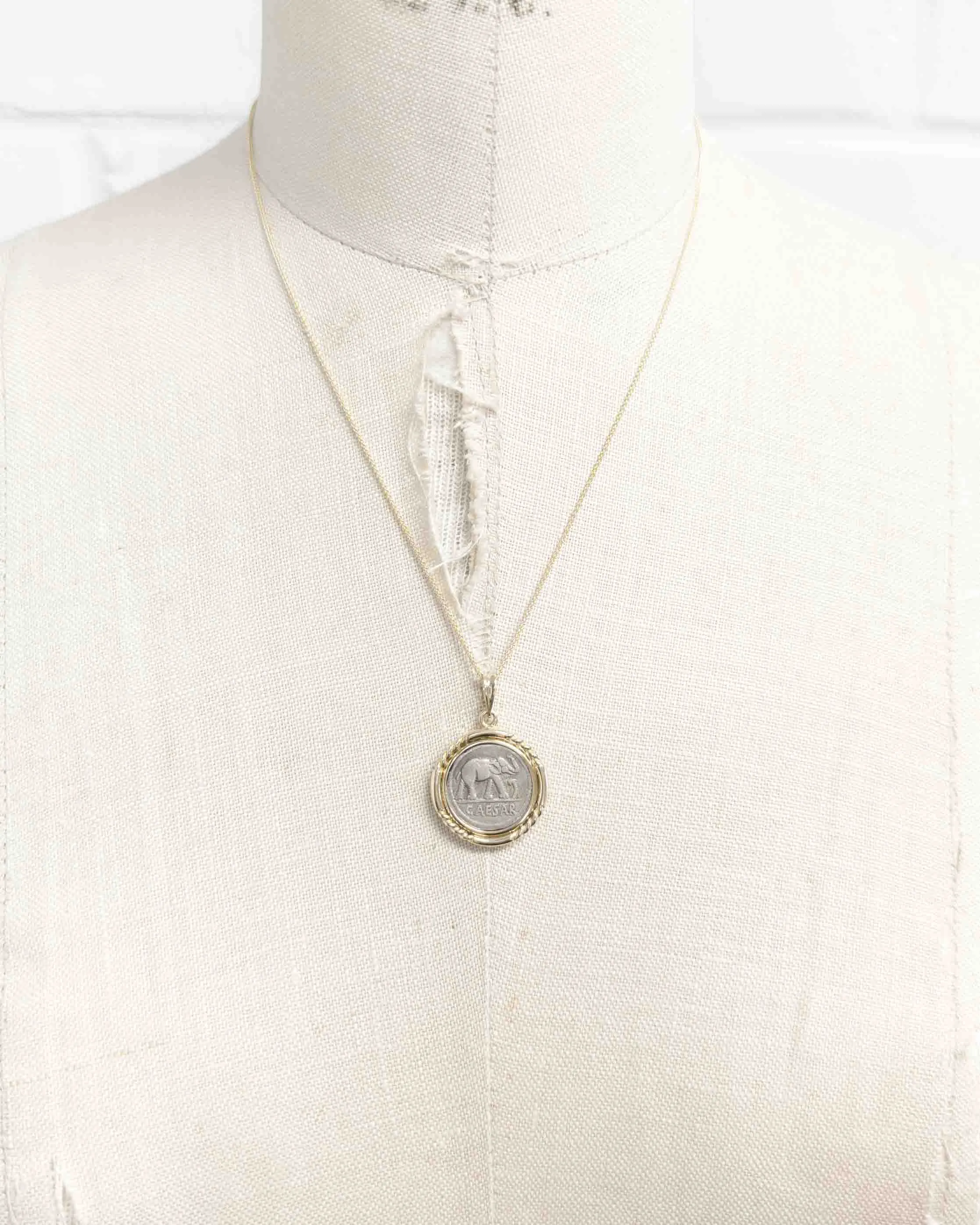 14k Gold Genuine Ancient Roman Republic Coin Necklace (Julius Caesar; 49-48 B.C.)