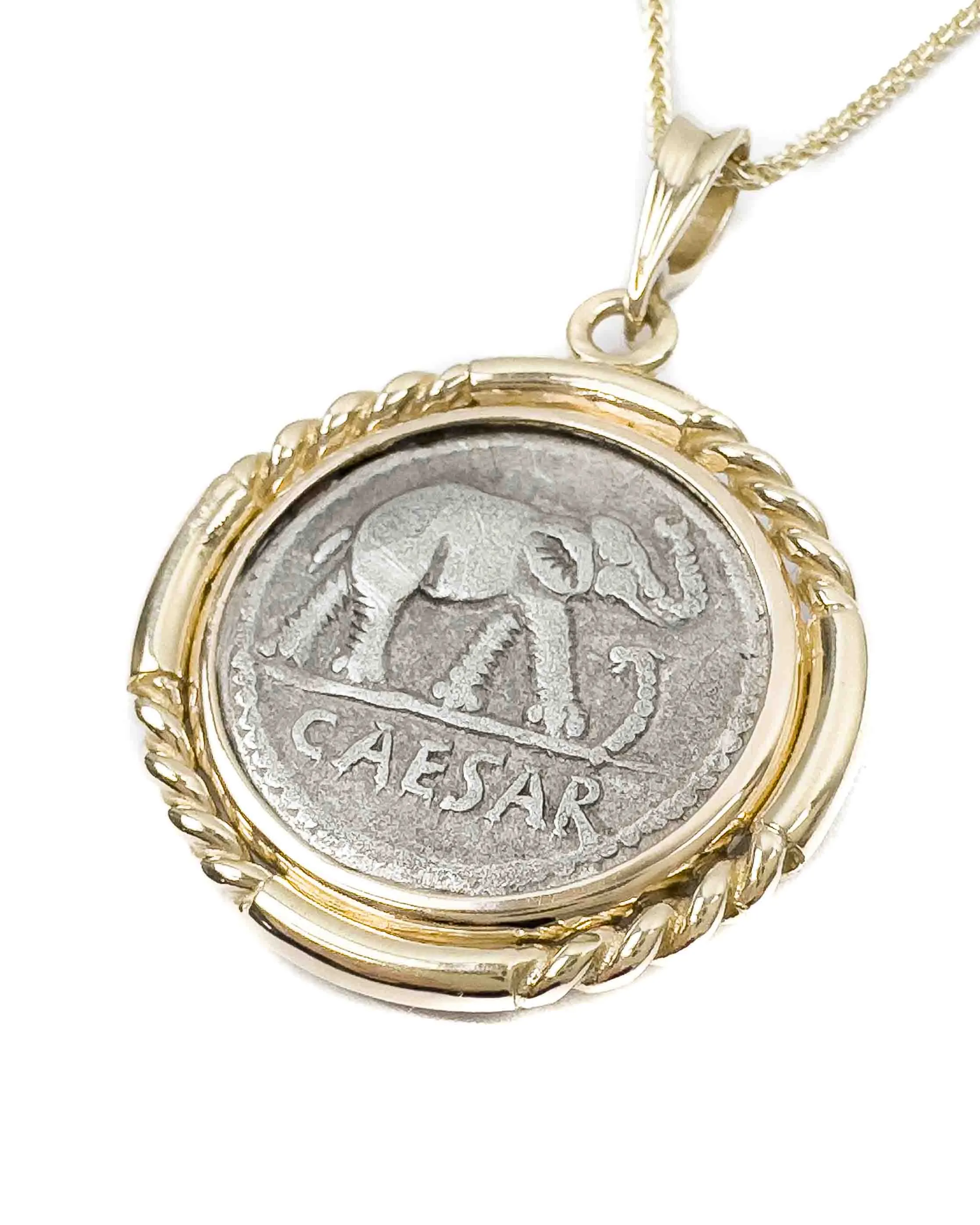 14k Gold Genuine Ancient Roman Republic Coin Necklace (Julius Caesar; 49-48 B.C.)