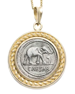 14k Gold Genuine Ancient Roman Republic Coin Necklace (Julius Caesar; 49-48 B.C.)