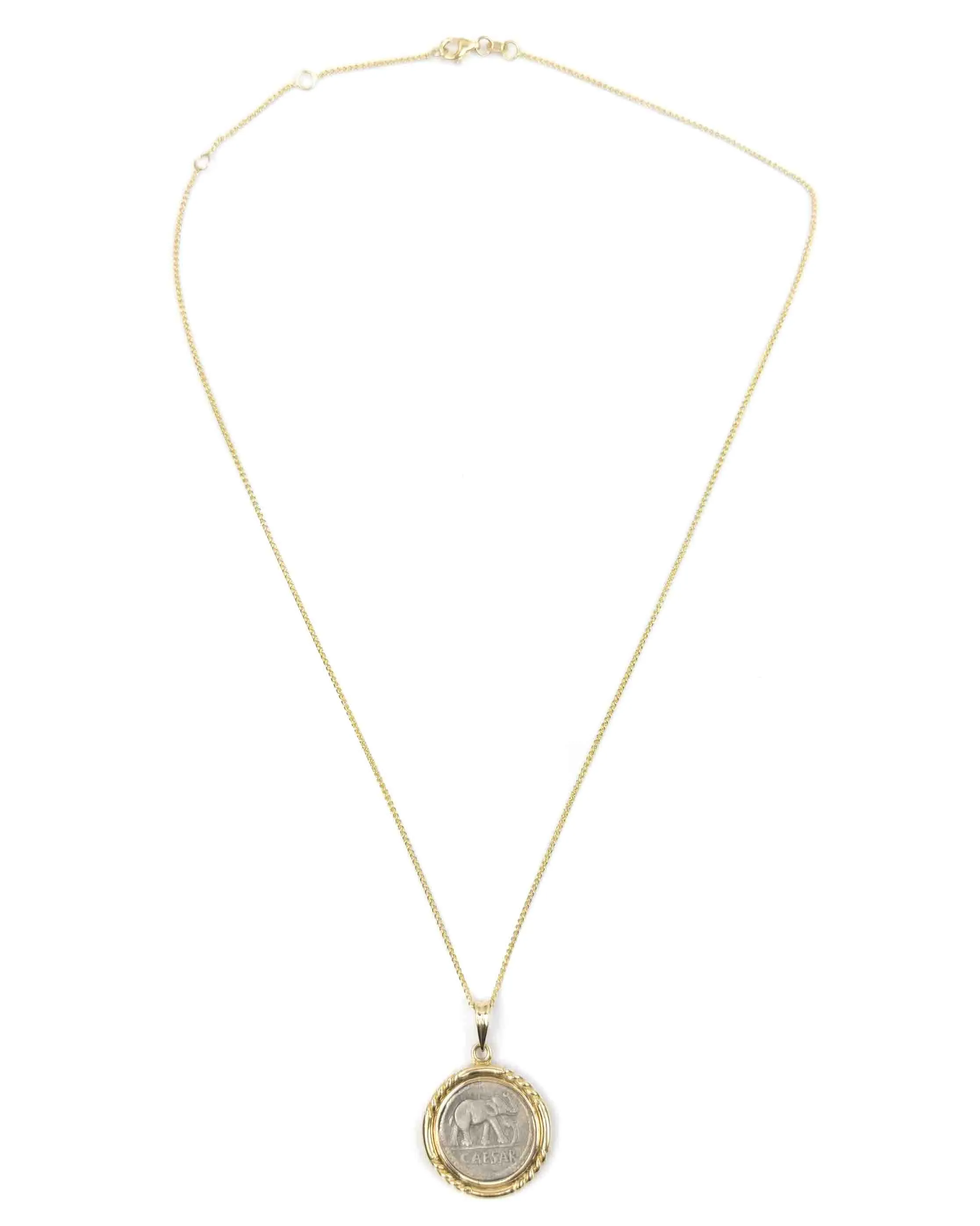 14k Gold Genuine Ancient Roman Republic Coin Necklace (Julius Caesar; 49-48 B.C.)