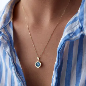 14k Gold Greek Frame Evil Eye Necklace