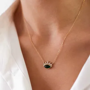 14k Gold Green Evil Eye Necklace