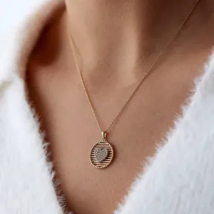 14k Gold Grid Stone Heart Necklace