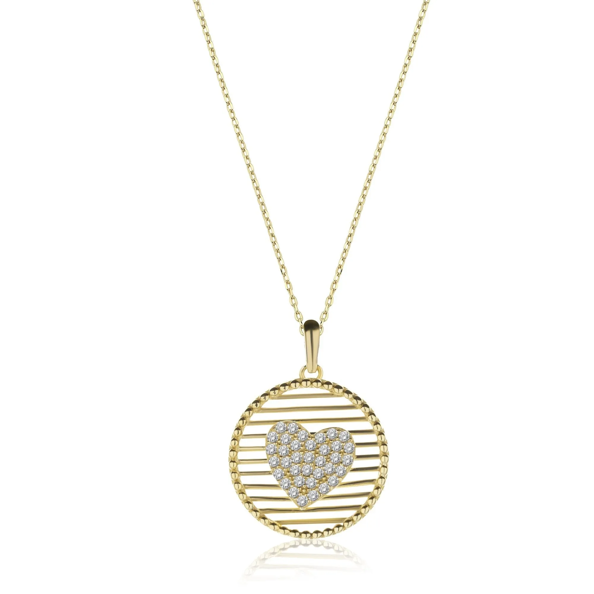 14k Gold Grid Stone Heart Necklace