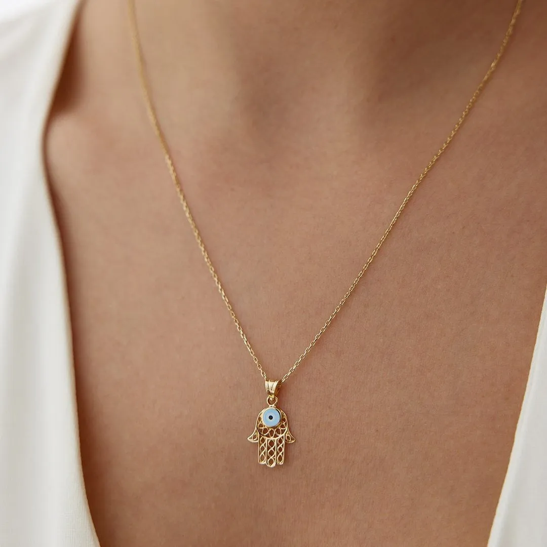 14k Gold Hand of Fatima Necklace