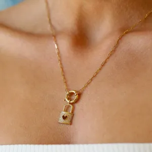 14k Gold Heart Lock Necklace