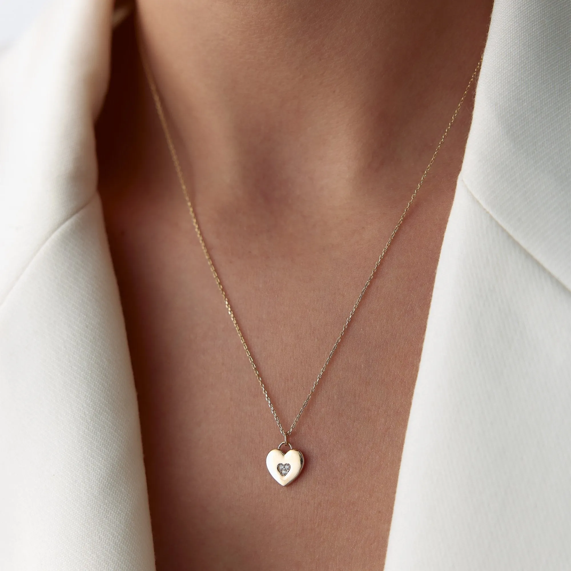 14k Gold Heart Necklace with Trio Stones