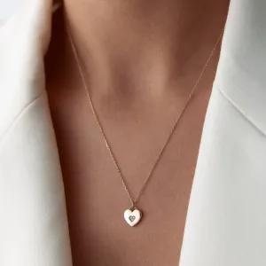 14k Gold Heart Necklace with Trio Stones