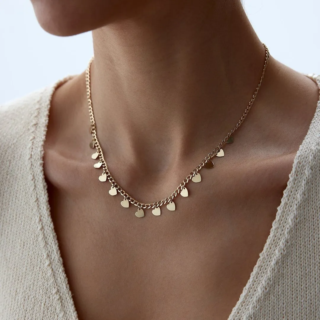 14k Gold Heart Sequined Gourmet Necklace
