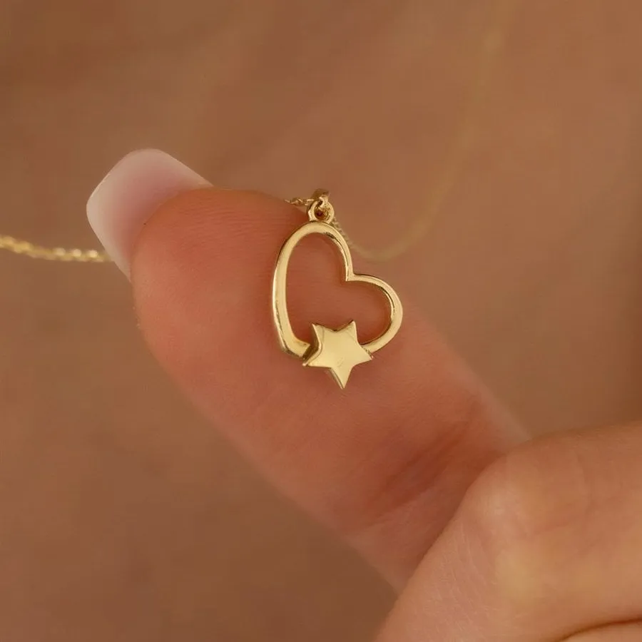14k Gold Heart Star Necklace