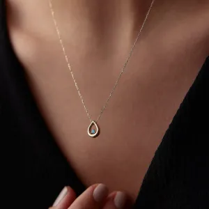 14k Gold Mini Blue Enameled Drop Necklace