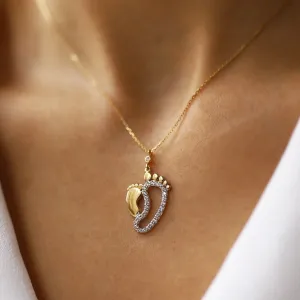 14k Gold Mother Child Foot Necklace