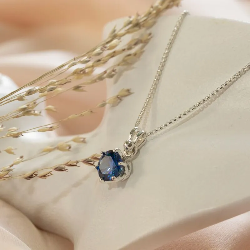 14K Gold Plated Blue Cz Pendant Necklace